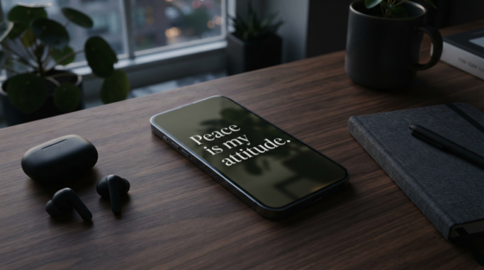 Smartphone on a desk displaying a short confidence status.
