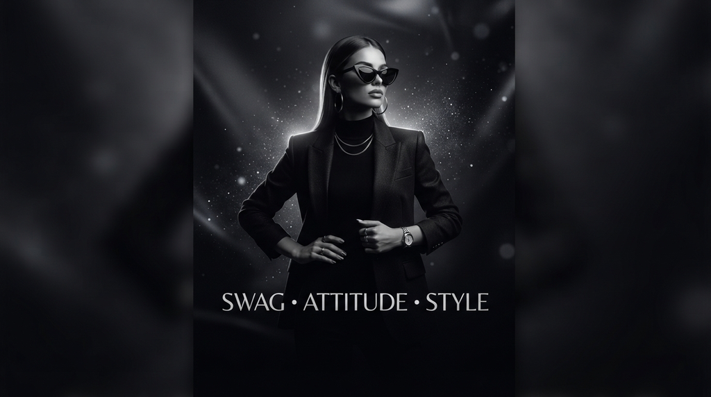 Stylish Instagram-inspired graphic with swag attitude typography and fashion details.