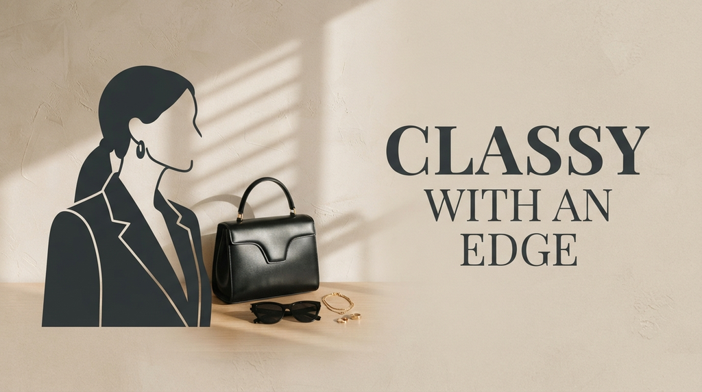 Elegant Instagram quote graphic featuring a classy fashion aesthetic and confident typography.