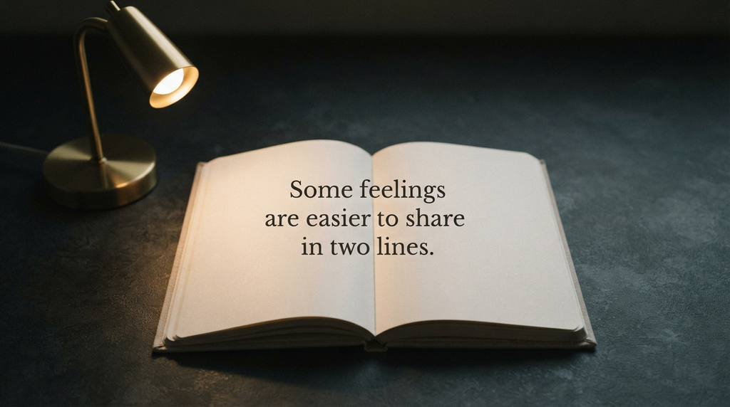 An open journal sits under a warm lamp beside a short reflective quote.
