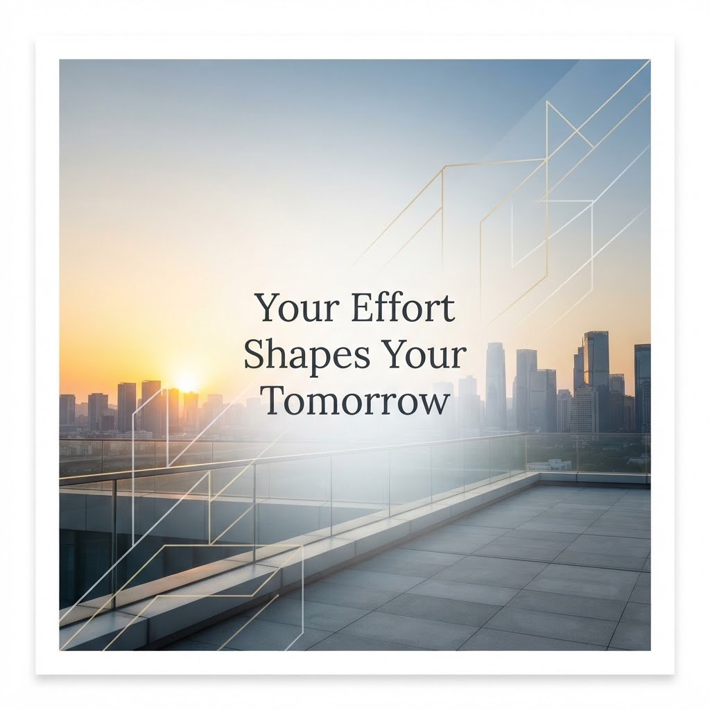 A sunrise city skyline designed as a motivational quote card.