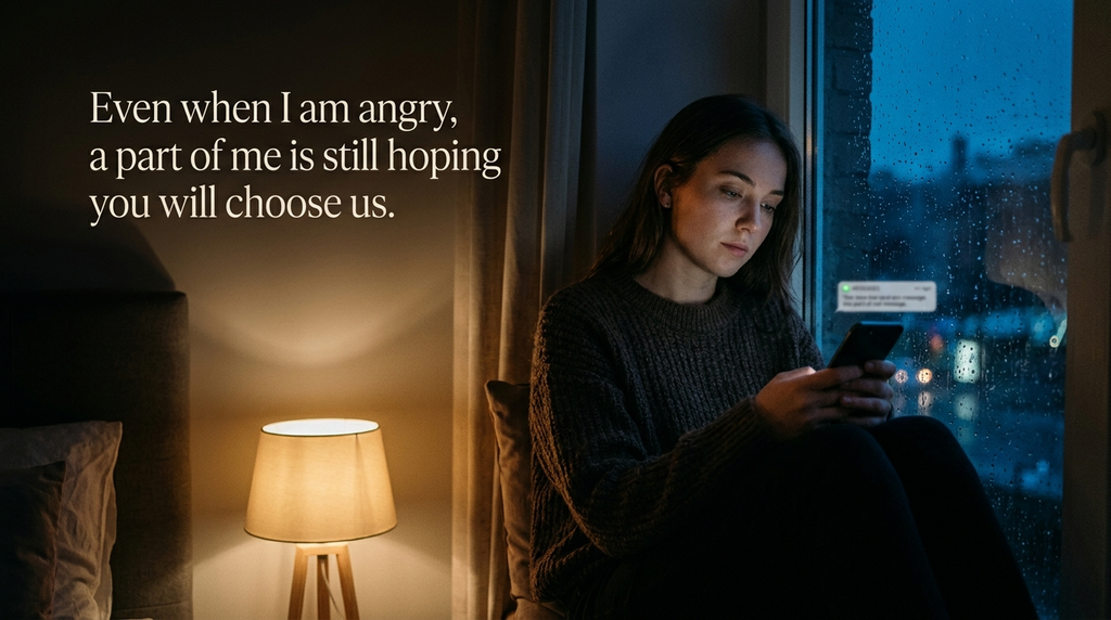 Person sitting by a window at night while feeling hurt and longing for a partner.
