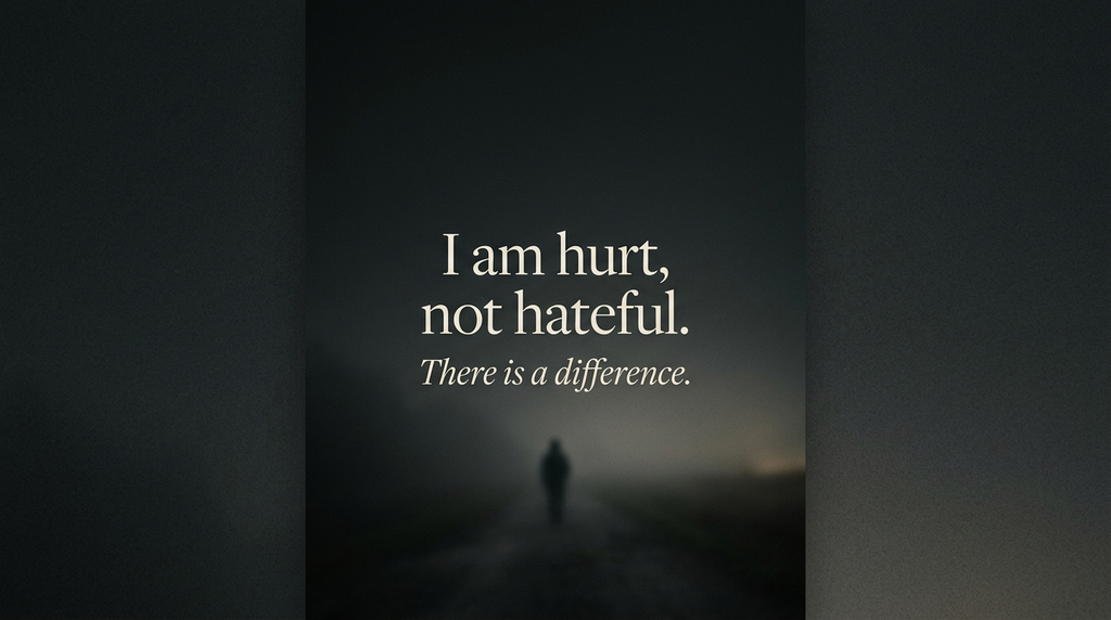 Minimalist quote graphic about being hurt rather than hateful.