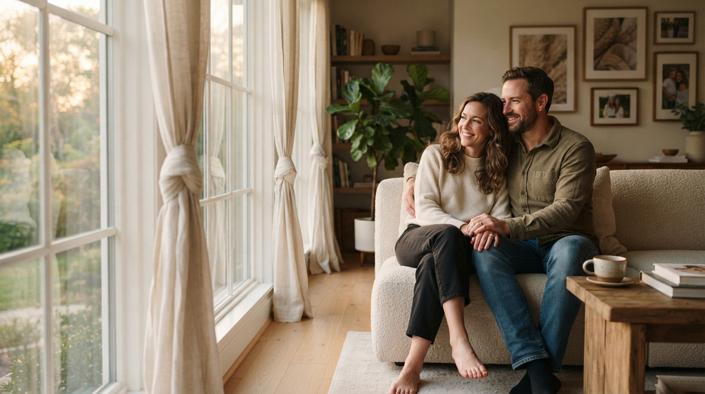 Married couple sharing a quiet moment at home.